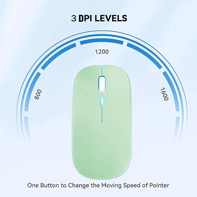 Wireless Bluetooth Mouse Rechargeable Laptop Mice with LED Lights Silent Slim Use(BT5.2 and 2.4G Portable USB Receiver)Dual Mode Computer Mouse for Laptop/iPad/Tablet/Apple/Computer/Mac(Green)