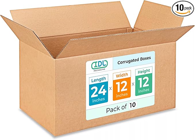 Large Shipping & Moving Boxes 24x12x12 inches (10-Pack) - Extra Strength 200 lb vs Regular - USA-Made Corrugated Cardboard Boxes Moving - Large Shipping Box for UPS, FEDEX by IDL Packaging