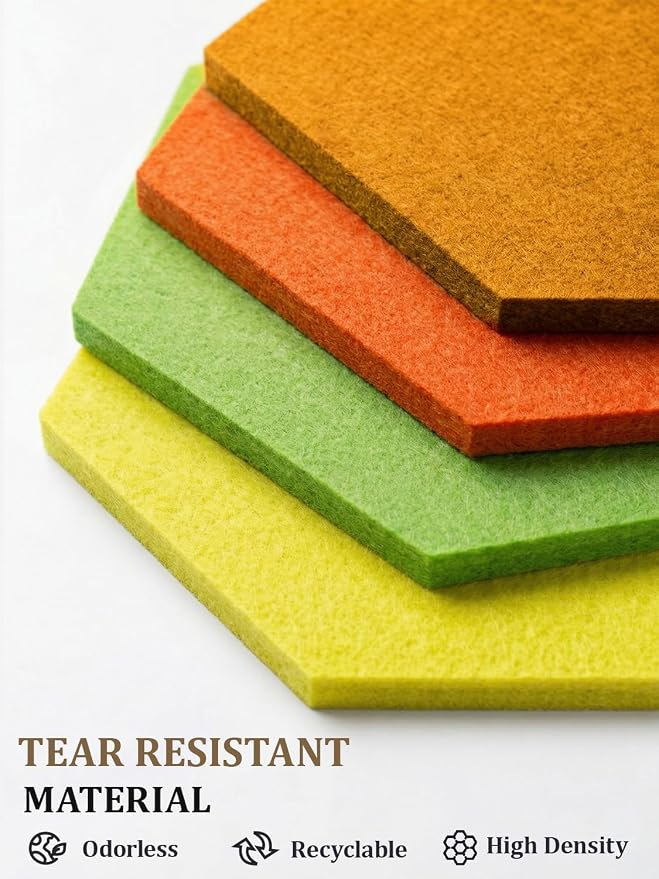 8-Pack Hexagon Felt Bulletin Board Tiles, Cork Board Alternative | For students and teachers creating vision boards in homes, offices, dorms or classrooms; includes 30 push pins.