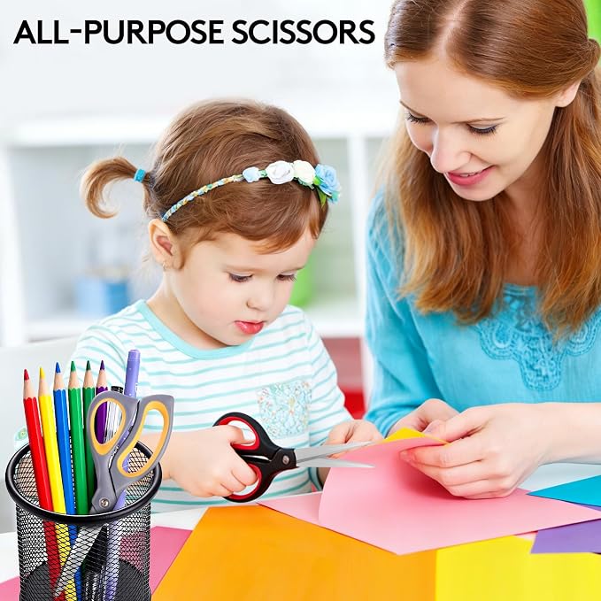 8.5 Inch Heavy Duty All Purpose Scissors, Professional Ultra Sharp Stainless Steel Blades for Fabric, Paper, Crafts - Comfort Soft Grip Handles for Office, Home, Packages and Light Gardening