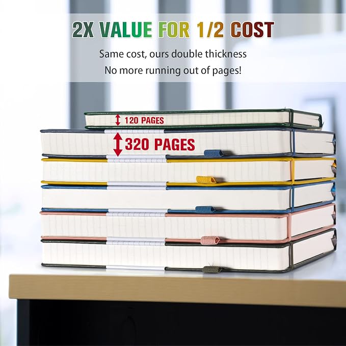 5 Pack College Ruled Notebook Bulk, A5, 312 Numbered Page Thick Journal Set | Cost-Effective 5 Pack 1600 Pages Total, 100gsm No Bleed Paper, Leather Hardcover, Lay-Flat, for Writing, Work, Employee Gifts