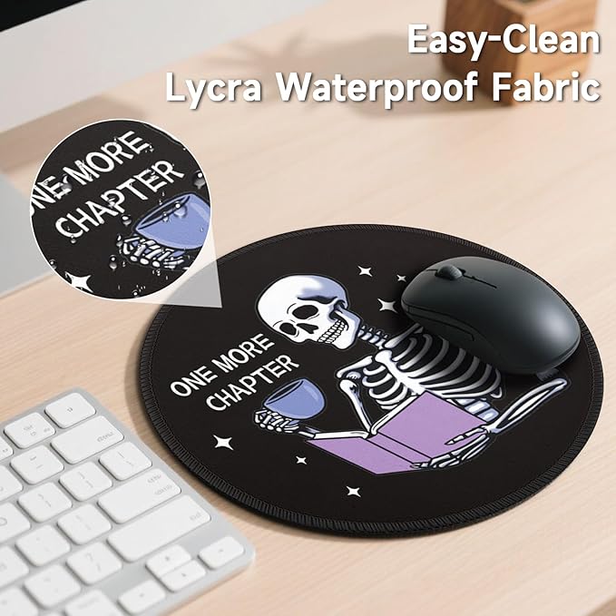 Gctriki Funny Skull Mouse Pad, 8.6" Round Mousepad with Stitched Edge & Non-Slip Base, Comfortable Mouse Pads for Computer Laptop, Unique Office Decor & Home Desk Accessories Book Lovers Gothic Humor