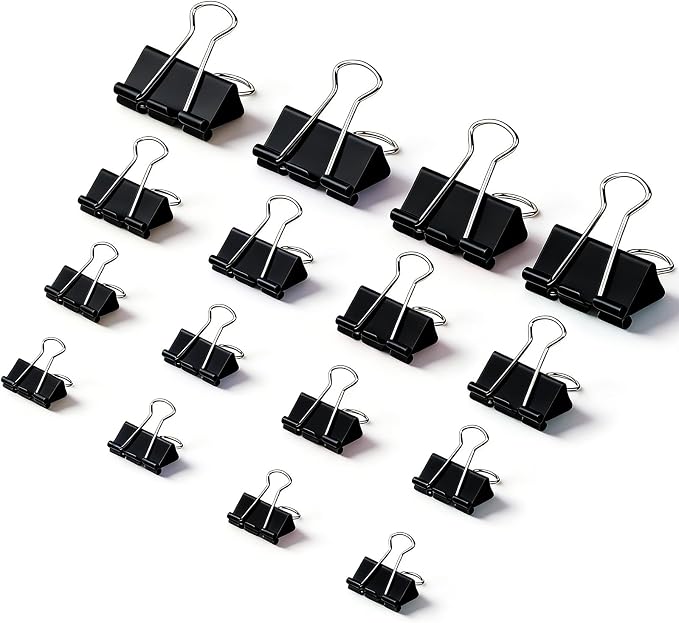 180 Pcs Binder Clips Assorted Sizes, Black Binder Paper Clips Office Clips Office Supplies, 4 Sizes Cute Binder Clips Large Medium Small Paper Clips Paper Clamps for Home School Business (Black)