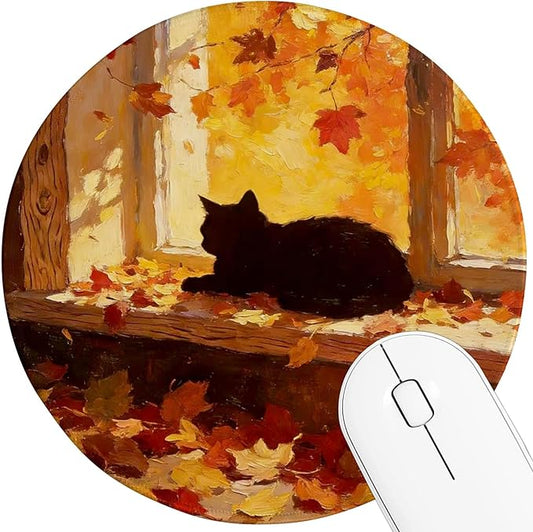 Round Mouse pad, high-end Texture, Sewn Edge Design, Anti-Slip Rubber Base. 8.6 x 8.6 inches (Autumn Glow)