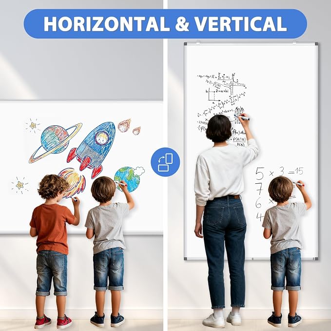 Extra Large White Board 72x40 Double-Sided Dry Erase Magnetic Wall | Magnetic Whiteboard Wall, Double-Sided Dry Erase, Smooth Writing Easy Clean, Aluminum Frame, Home Office School, Complete Kit