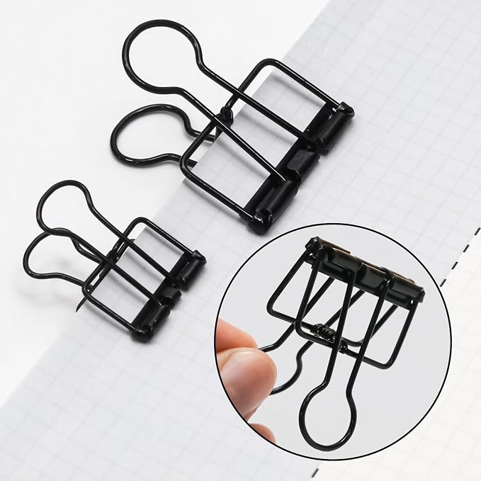 20 Pcs Hollow Out Long Tail Wire Binder Clips, 10 Medium + 10 Small | Black, Assorted Sizes, Hollow Binder Clamps, Paper Binder Clips for Office School Supplies