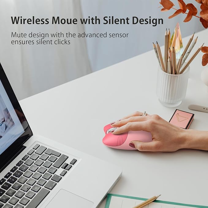 Wireless Compact Silent Mouse with Cute Cat Designs, 2.4GHz Plug and Play Wireless Opatical Mouse with USB Nano Receiver for Laptop/PC/Computer (Pink Cat)