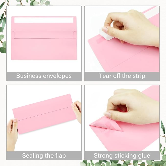 50 Pack #10 Pink Envelopes Letter Size Self Seal Business Envelopes | Security Mailing Envelopes, 4 1/8 x 9 1/2 Inches