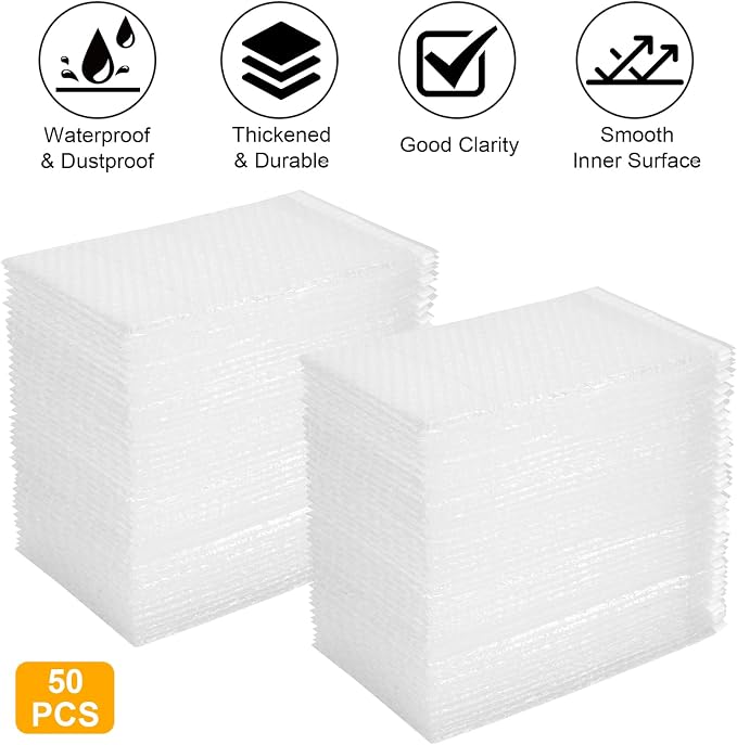 50Pack Self-Seal Bubble Out Bag Pouches 8 x 10 Inch Double Walled Self-Sealing Protective Bubble Pouches Wrap Cushioning Bags for Shipping, Packing, Moving