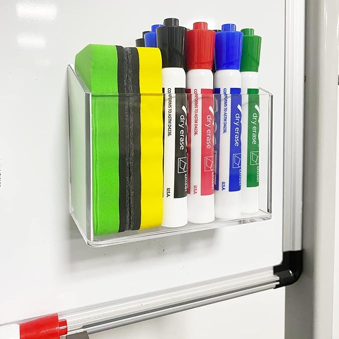 Simetufy Magnetic Pen Holder, Magnetic Dry Erase Marker Holder, magnetic pen holder for refrigerator, whiteboard , Pens, Pencils, Non-slip Acrylic Magnetic Marker Holder- Transparent, 1 Pack