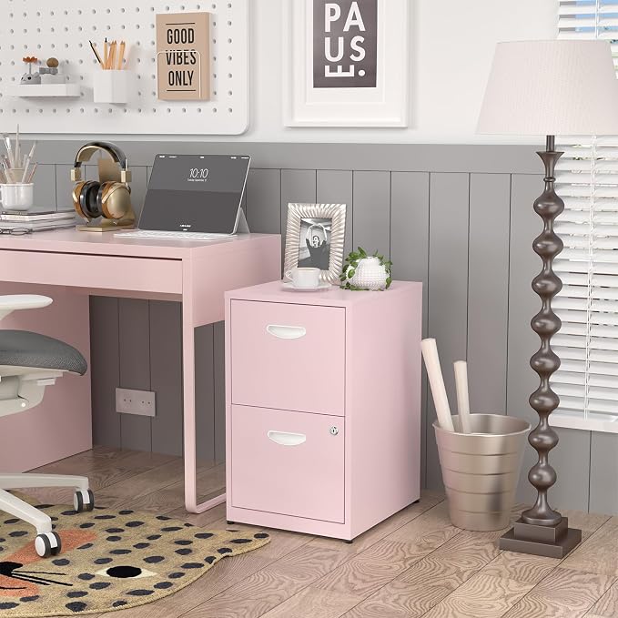 SteeLoong 2 Drawer File Cabinets,Metal Office File Cabinet with Lock,Pink | Filing Cabinets for Home Office,Vertical Modern File Cabinet Office Two Drawers for Hanging Letter,Assembly Required