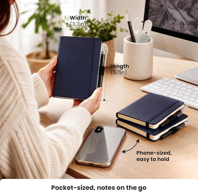 AISBUGUR Small Notebook Journal - 3 Pack Total 480 Pages - Pocket Notebooks with Pens for Work - 3.7" x 5.7" A6 Notebook - Hardcover Mini Notebooks