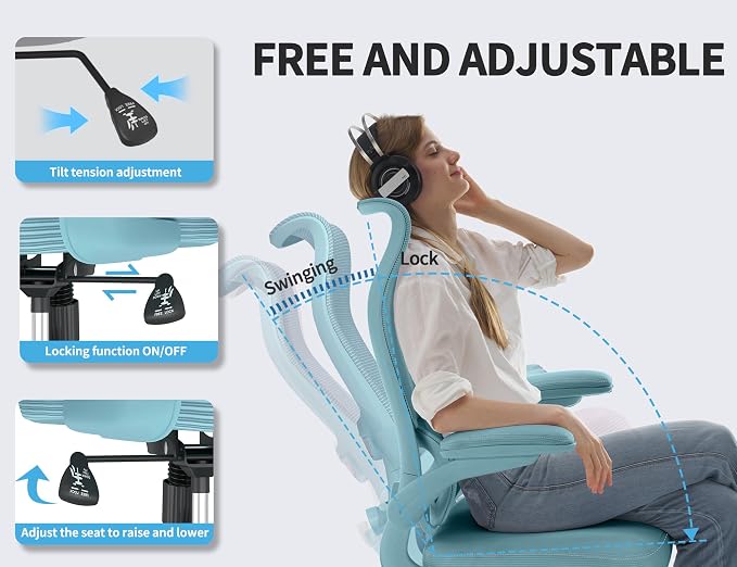 TRALT Office Chair Ergonomic Desk Chair - Gaming Chair with Lumbar Support | 330 LBS Home Office Desk Chairs , Reading Chair with Flip-up Armrests, Comfortable Computer Chairs (1, Blue)