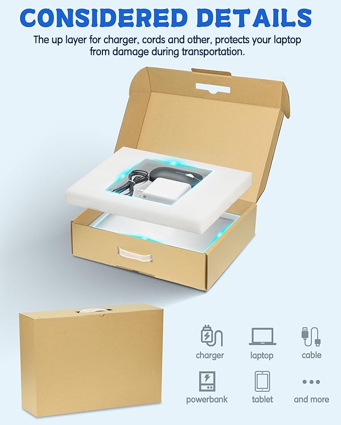 Laptop Shipping Box with Protection Foam for up to 17 Inches Notebook, Cardboard Laptop Box for Shipping, Secure Mailing Boxes