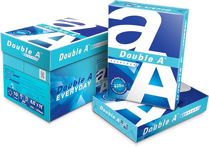 Double A Everyday Copy & Multipurpose Paper, Letter Size 8.5" x 11", Bright White, Smooth Finish for Inkjet & Laser Printers, Acid‑Free, High‑Quality Color & Black/White Printing