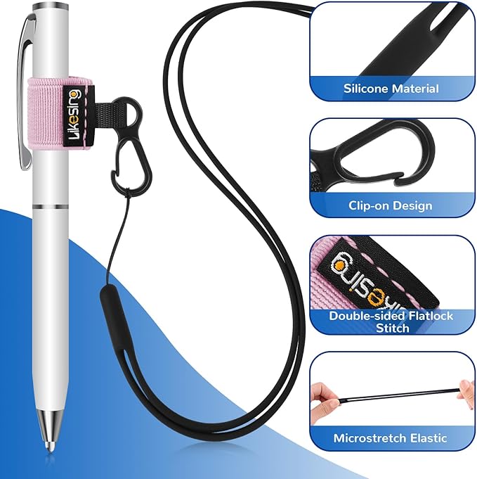 Pen Holder for Lanyard, Portable Elastic Retractable Pencil Holder with Silicone Lanyard Around Neck, Pen Leash for Nurses, Teachers, Waitres, Carpenters, Construction Workers(Black)