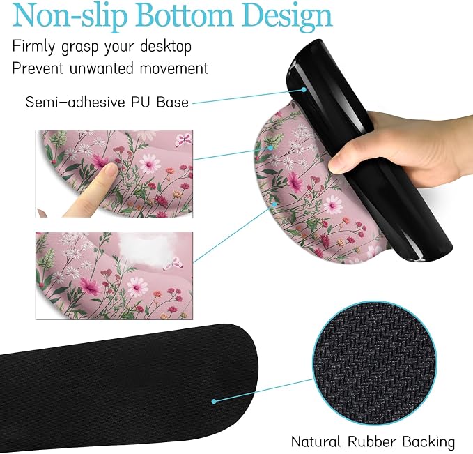 LIMKRIAN Floral Desk Mat Set, Cute Pink Desk Accessories Gifts for Women | Mouse Pad with Gel Wrist Rest, XXL Large Desk Pad, Ergonomic Keyboard Wrist Support, Stitched Edges, Cup Coaster, Desk Decor