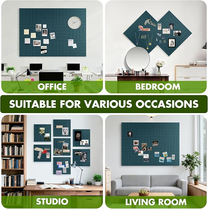 48" x 36" Large Felt Bulletin Board 1/2" Thick, Forest Green | 12 Pack Felt Tiles, Cork Board Alternative, 60 Adhesive Tabs, Pin Board for Home Office Decor with Easy Install