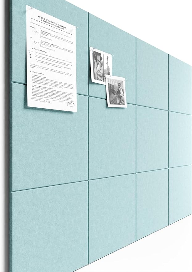Bumusty Large Cork Board 48" x 36" Alternative - 12 Pack Felt Wall Tiles with 70 Safe Removable Adhesive Tabs, 30 Pushpins, Cork Boards for Walls Pin Board Bulletin Board Office Decor (Aqua Blue)