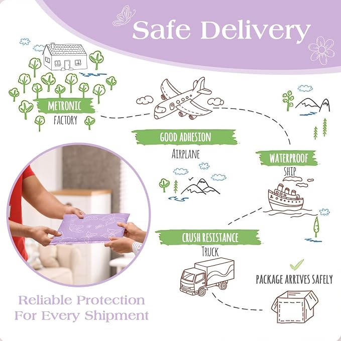 Metronic Bubble Mailers 6x10 Inch 50 Pack Purple Butterfly Padded Mailers | Usable Size 6x9 Waterproof Padded Envelopes for Small Business Self Seal Bubble Envelopes, Gifts Packaging, Shipping Supplies