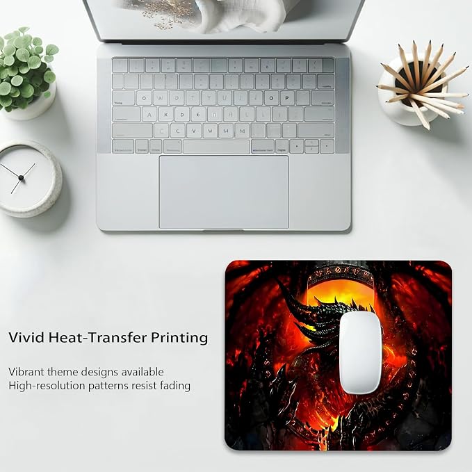 Abstract Dragon of Flames Shadows Mouse Pad, Fantasy Art Durable Desk Mat | Cute Mousepad Stitched, Anti-Slip Base Smooth Surface, 9.5 x 7.9 Inches