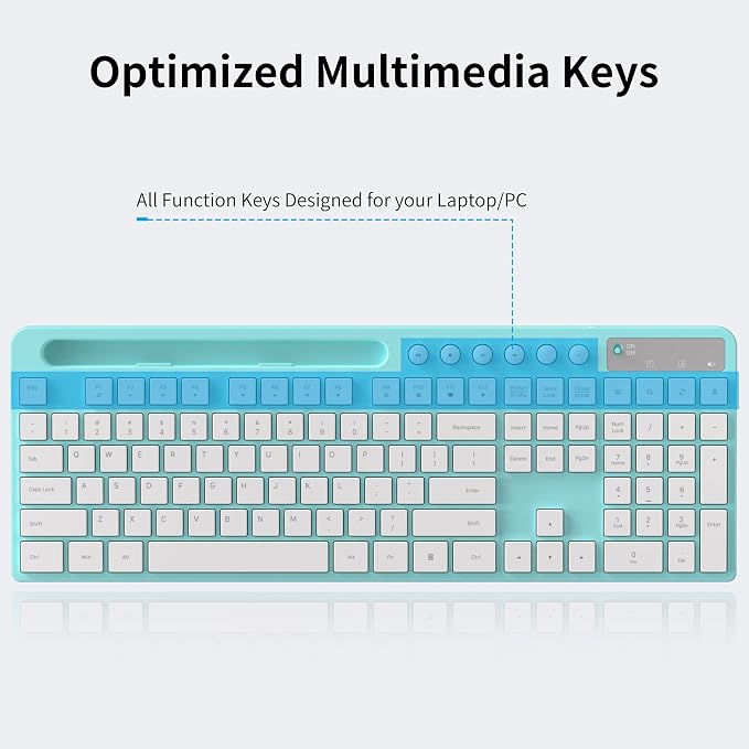 Wireless Keyboard and Mouse Combo, MARVO 2.4G Ergonomic Wireless Computer Keyboard with Phone Tablet Holder, Silent Mouse with 6 Button, Compatible with MacBook, Windows (Blue)