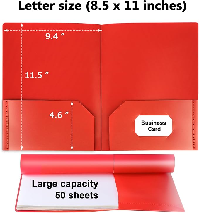 Plastic Folders with Pockets, 18 Color Heavy Duty Two Pocket Folder Business Card Holder for Office High School
