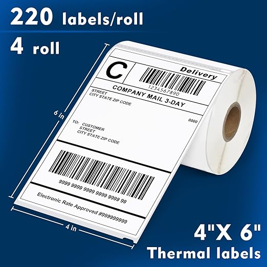 L LIKED 880 PCS 4"x 6" Direct Thermal Labels White Perforated Shipping Label, 220 Labels/Roll,Strong Adhesive, Compatible with DYMO 4XL 1744907,Zebra, Rollo, Jadens, Nelko,4 Rolls