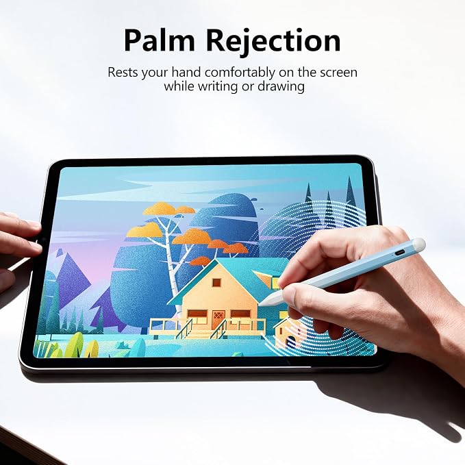 Stylus Pen for iPad 6-11th Gen 2X Fast Charge, Palm Rejection-White Blue | Tilt Sensitivity, USB-C Charge, Compatible with 2018-2026 Apple Pencil iPad Pro 11/12.9/13, Air 3/4/5/M2/M3/M4, mini 5/6/7