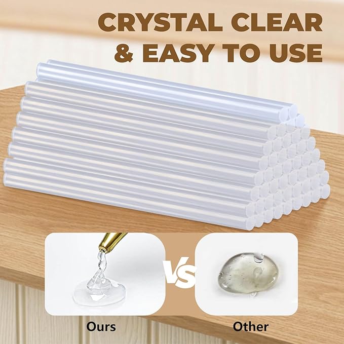 SUNFATT Mini Size Hot Glue Sticks,(50 Pcs) 5.9" x 0.27" Crystal Clear Glue Sticks Perfect for Hot Glue Gun,Easily Create and Bond Crafts on Wood,Plastic,Glass,Flowers,Fabrics,Foam,Jewellery.