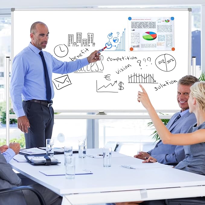 Double-Sided Rolling Whiteboard on Wheels 72"x40", Large Magnetic Mobile Whiteboard with Stands, 6' x 3' Portable Dry Erase Board with Stand Up White Board with 2 Eraser, 6 Markers, 20 Magnets
