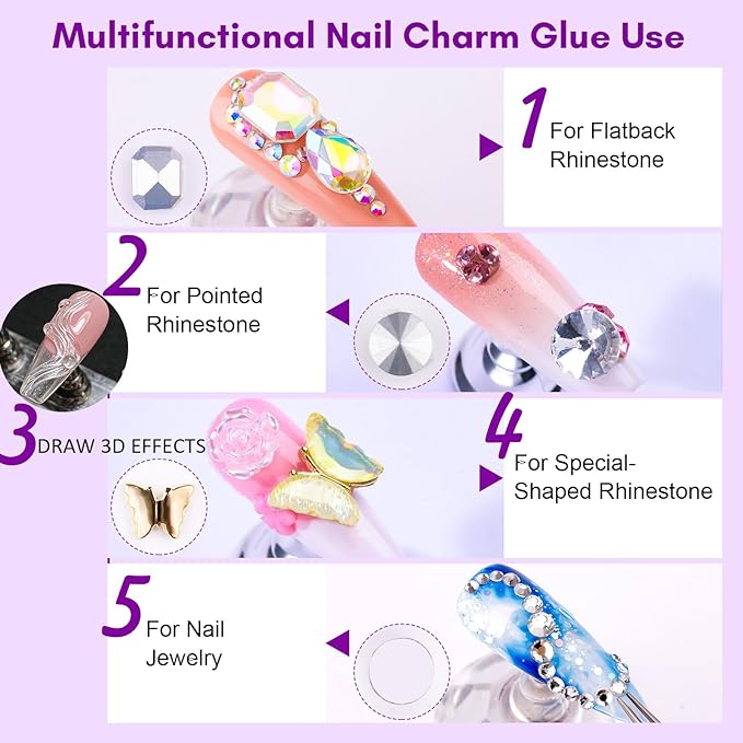 Makartt Rhinestone Glue for Nails, 15ml Clear Nail Gem Adhesive with Brush Kit for 3D DIY Decorations, Super Strong Bling Gel for Jewelry Diamonds
