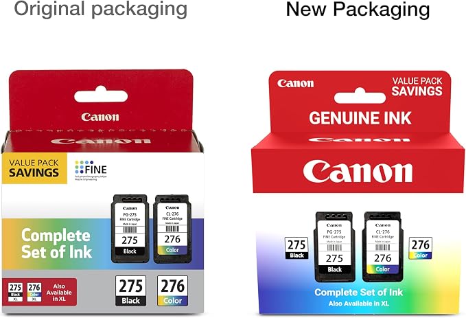 Canon PG-275 / CL-276 Genuine Ink Value Pack (2 Cartridges), Compatible with TS3520/3522/4722/3720/3722, TR4720