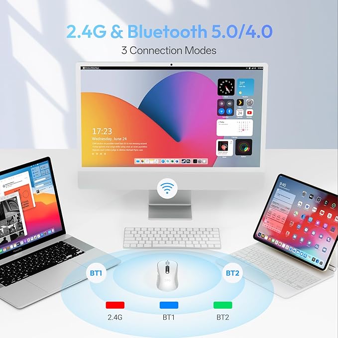 XBG B15pro Wireless Bluetooth Mouse, Bluetooth 5.0/4.0 & 2.4G Tri-Mode, Type-C Rechargeable with LED Screen Display, Ergonomic Silent Click for Laptop/PC/Tablet, Multi-Device & Office Use-White