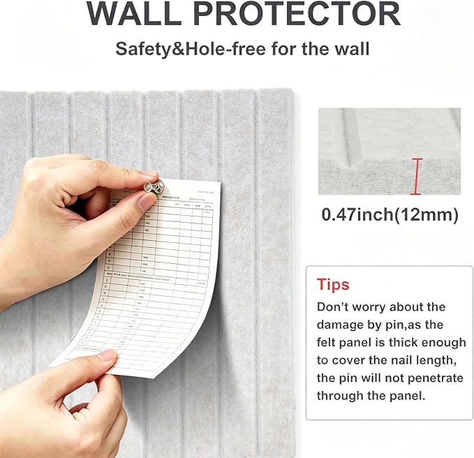 0.47" Thick Felt Pin Board 36"x24" Large Cork Board Alternative 6 Pack 11.81"x11.81"Felt Bulletin Board Wall Tiles Notice Board with 30 Pushpins for Home Office School(Fine-Light Camel)