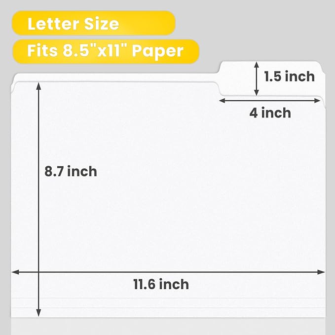 SUNEE File Folders, 120 Pack Manilla Folders 8.5 x 11, 1/3 Cut Tab for Easy Labeling and Organization, Durable Standard Paper for Home, Office, School Filing, White