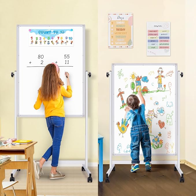Maxtek Rolling White Board 44 x 28in,Height Adjustable Whiteboard on Wheels | Mobile Easel Large Magnetic Portable Double-Sided Dry Erase Board with Stand for Classroom, Home, School, Office and Teachers