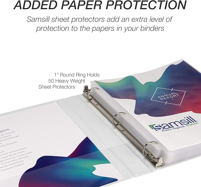 Samsill Durable 1 Inch Binder, Round Ring Customizable Clear View Binder, White, 4 Pack (MP48437)