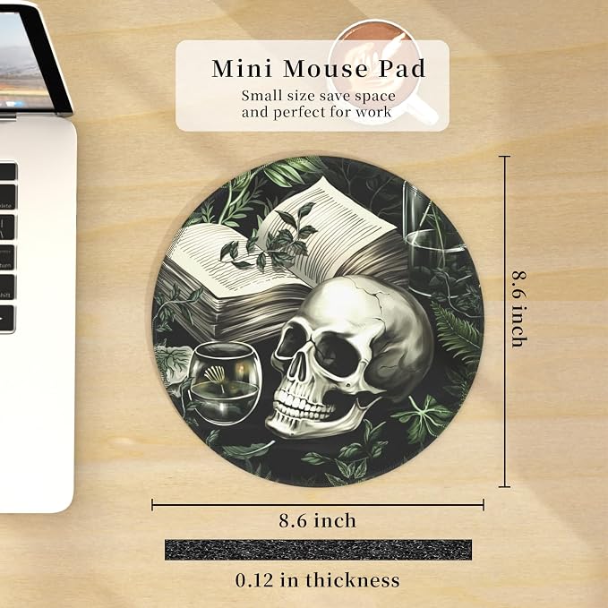 Hancynir Funny Skull Round Mouse Pad, Small Mousepad for Office Desk Decor | Mouse Mat for Computer, Non-Slip Rubber Base, Office Desk Decor, Gifts for Work Coworker Teacher, 8.6 Inch, Stitched Edges