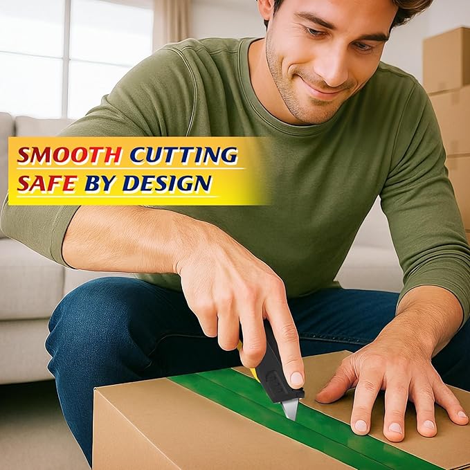 DIYSELF Safety Box Cutter Retractable with Holster, Self Retracting Utility Knife with 10 SK5 Blades, Box Opener Razor Knife, Non-Slip Grip Work Knife for Warehouse Retail Home, Navajas Para Trabajo