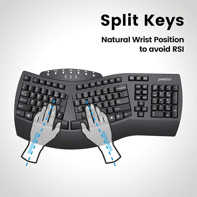 Perixx Periboard-612B Wireless Ergonomic Split Keyboard with Dual Mode 2.4G and Bluetooth Feature, Compatible with Windows 11 and Mac OS X System, Black, US English Layout