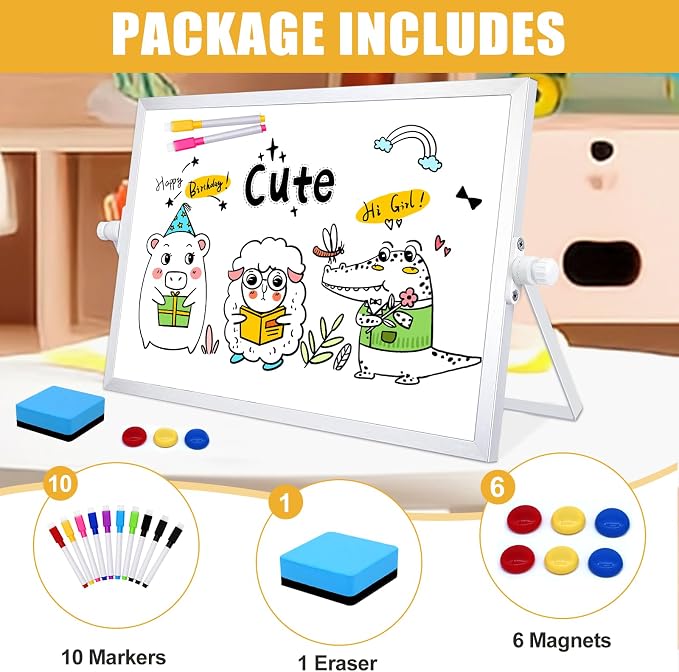 Desk White Board, Whiteboard with Stand, Small White Dry Erase Board | 16" x 12" Double Sided White Board Dry Erase, Portable Small White Board, Desktop White Board for Home, School, Office