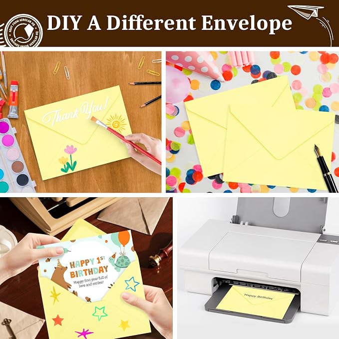 50 Pack A7 Envelopes, Light Yellow Greeting Card Envelopes Self Seal, 5.24 x 7.24 in Envelopes for Birthday Graduation Baby Shower Wedding Invitation Cards