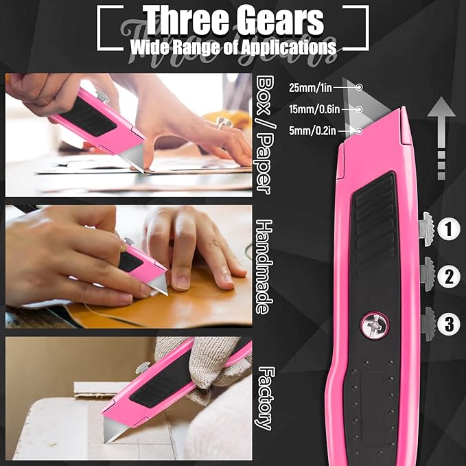 Box Cutter, 2 Pack Pink Utility Knife, Durable Razor Knife, Box Opener with 10 SK5 Blades, Exacto Knife, Cardboard Cutter, Box Cutter Retractable, Perfect Package Opener for Home, Office