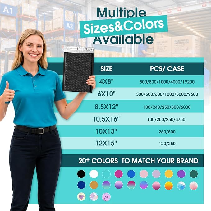 Fuxury Black Bubble Mailers 6x10" Full Pallet of Padded Envelopes 9600 Pack | Usable Size 6x9" Strong Adhesion Padded Mailers Self Seal Bubble Envelopes for Small Business Mailing Small Items Bulk