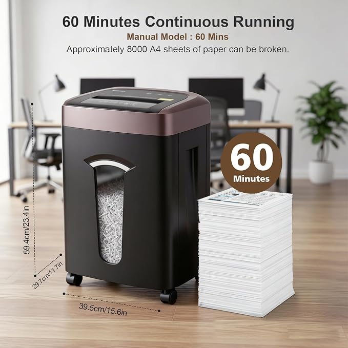 Wingwise 16 Sheets Paper Shredder Heavy Duty for Home Office | P-5, 60 Mins Runtime, 7.9 gal, Micro Cut, Shreds CDs & Credit Cards