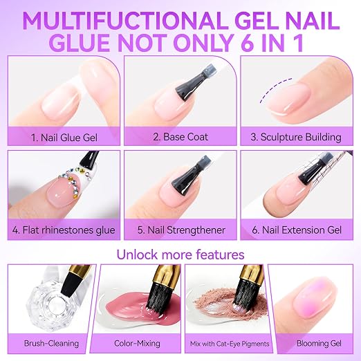 Strong Gel Nail Glue for Acrylic: Salon-Quality for Press On Fast UV Dry | Professional extra-strong bond for press-ons, lasts 7-14 days. Waterproof UV-cured brush-on for office/school/home