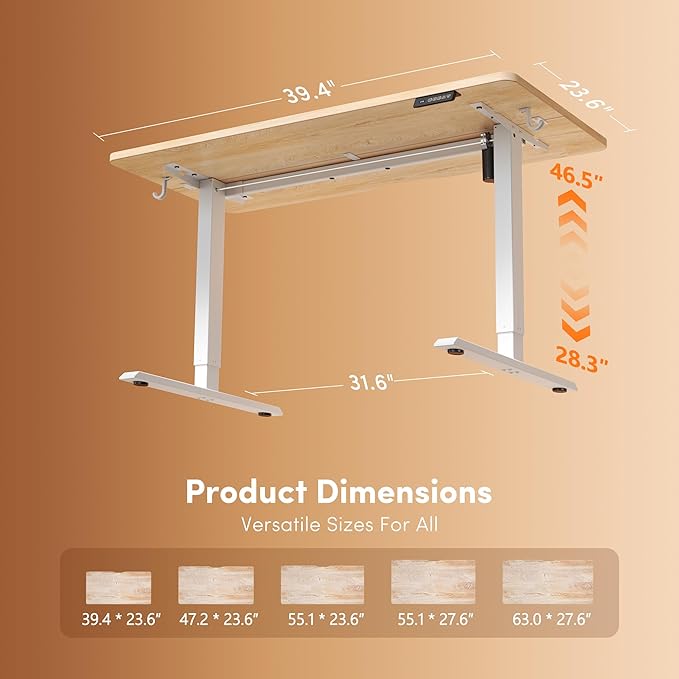 FEZIBO 40 x 24 Inchs Electric Standing Desk, Height Adjustable, Sit Stand Up, Computer Office Desk with Splice Board, White Frame/Maple Top | Sit and Stand Up Adjustable Desk, Home Office Computer Desk with 3 Customizable Memory Presets