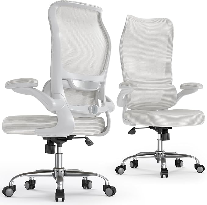 TRALT Office Chair Ergonomic Desk Chair - Gaming Chair with Lumbar Support | 330 LBS Home Office Desk Chairs , Reading Chair with Flip-up Armrests, Comfortable Computer Chairs (1, White)