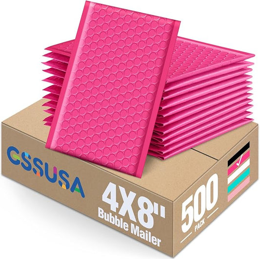 GSSSUSA Bubble Mailers 4x8 Inch 500 Pack Padded Envelopes Usable Size 4x7 Inch Shipping Envelopes Self Seal Small Packaging Shipping Bags for Mailing Jewelry, Small Business, Pink